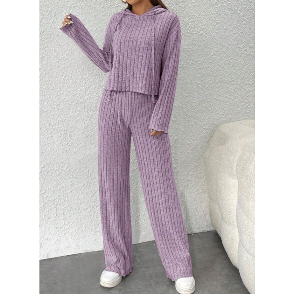 Herbst- und Winter-Freizeit-Strickset mit langen Ärmeln, Damen-Kapuzensweatshirt, lockere Hose zweiteiliges Set