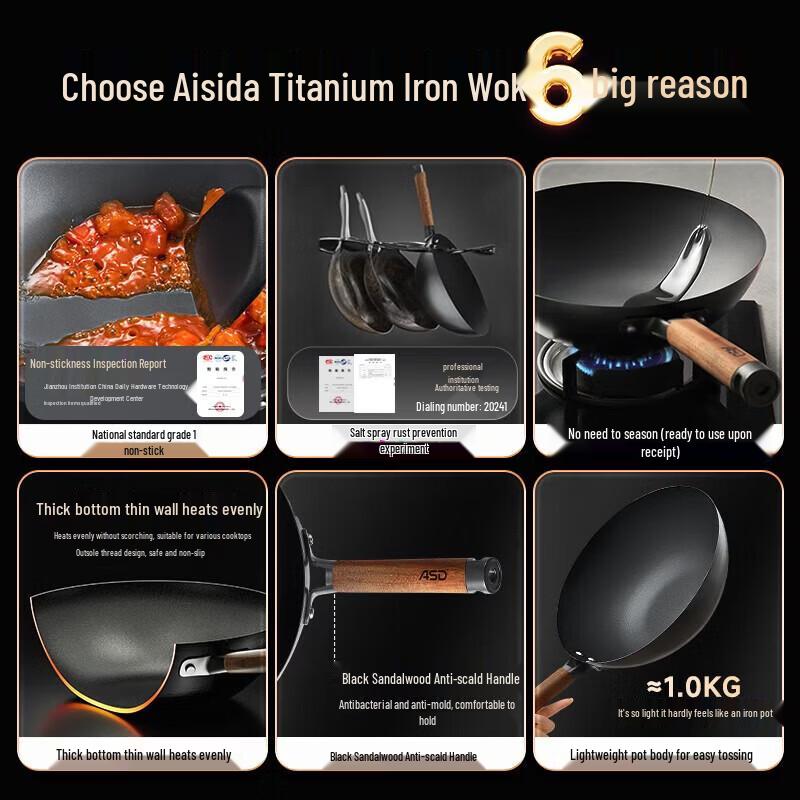 ASD Titanium Non-stick Iron Wok