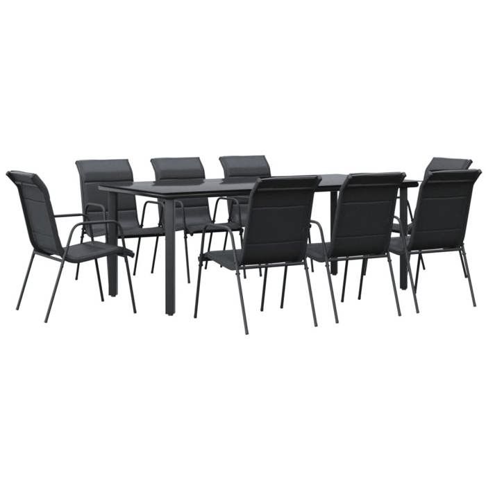 VidaXL Garden Dining Set 9 Pcs Black Textilene and Steel 3200717