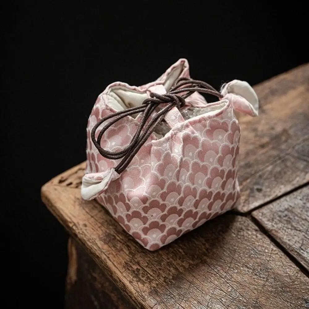 Teeset-Aufbewahrungstasche im chinesischen Stil, verdickt, multifunktional, Teekannen-Stoffbeutel, bestickt, tragbar, Teetassen-Kordelzugbeutel