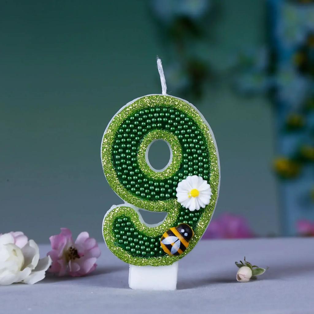 Green Bee Flower Number 0123456789 Birthday Candles Cake Toppers Birthday Wedding Cakes Dessert Decor Cake Decor Party Boy Girl