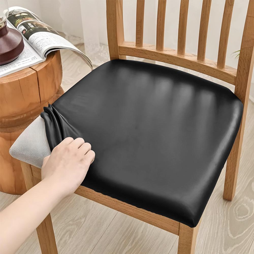 Simple PU Leather Dining Room Chair Covers Waterproof Solid Color Chair Seat Covers Removable Chair Cover