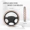 Khaki Checkered Steering Wheel Cover For Women,Universal Auto Steering Wheel 14-15 Inch Car Interior Accessories With 2PCS Car Coasters,Suitable For