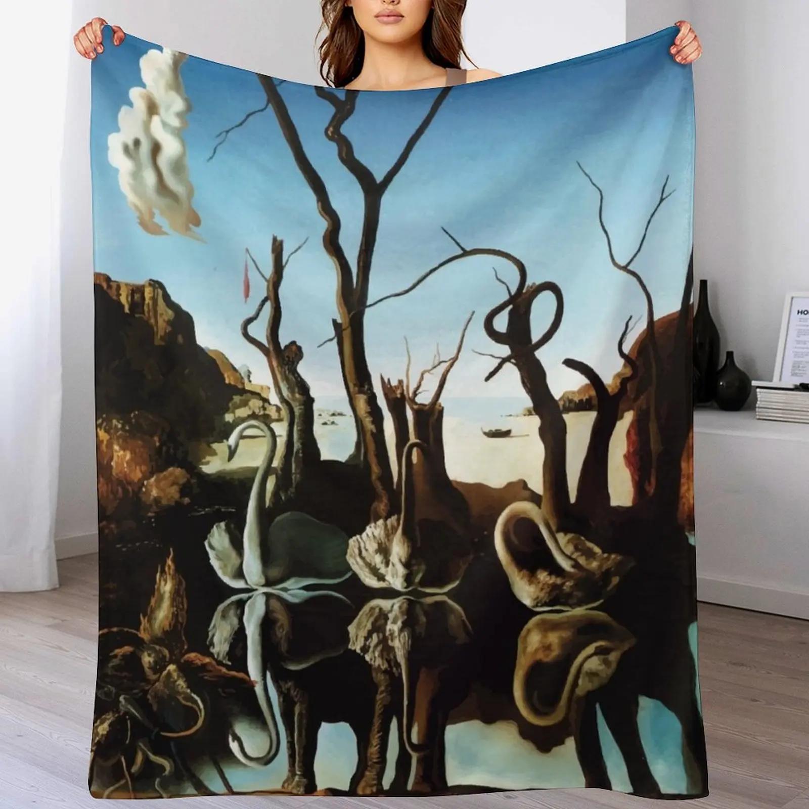 

Salvador Dali Swans Reflecting Elephants Throw Blanket Spring Fall Cozy Throw Blanket for Couch 102x76cm(40x30in)