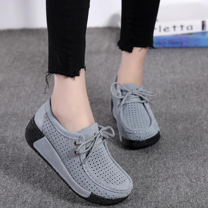 Eleganti Scarpe Casual da Donna in Macramè con Zeppa alla Moda Scarpe con Plateau Vera Pelle Scarpe da Mamma Mocassini da Passeggio