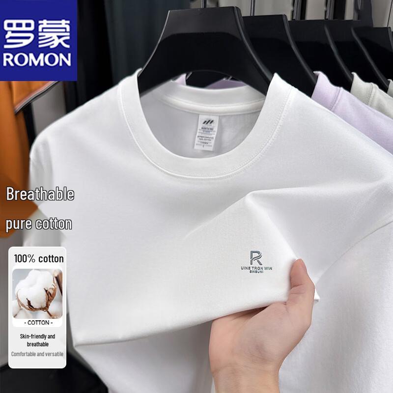 ROMON Men's Pure Cotton Short Sleeve Round Neck T-Shirt