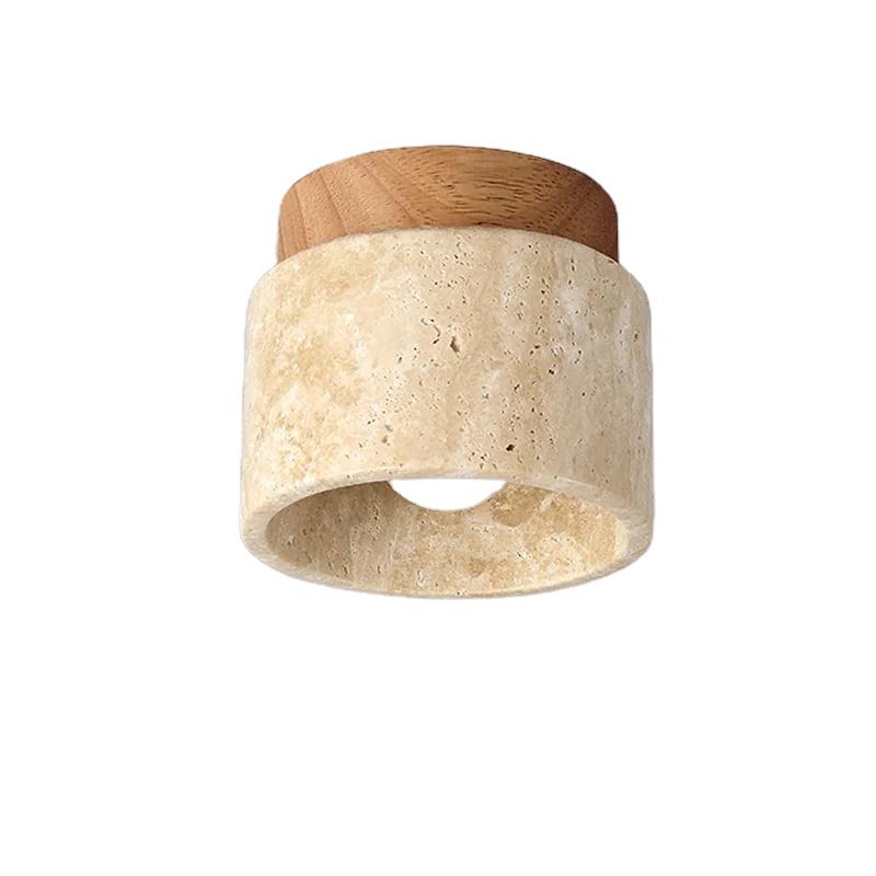 Wabi Sabi Travertine Ceiling Light Cream Style Wood Home Office Corridor Yellow Cave Lamp