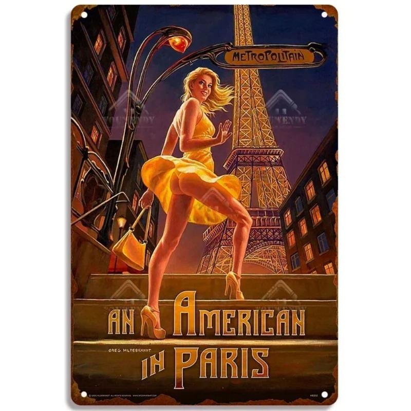 Pin-Up Girl Metal Sign, Retro Wall Art Decor