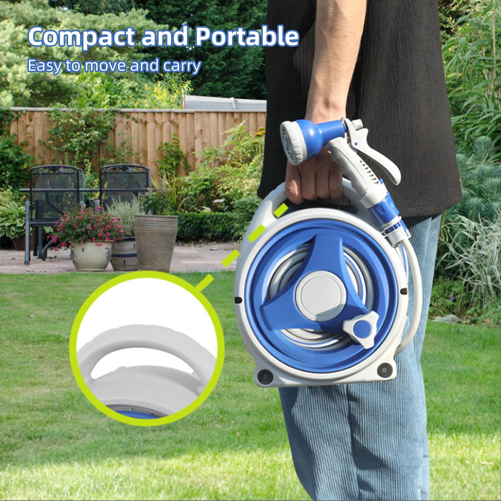 43FT X 3/4  Retractable Garden Hose Reel, Decorative Outdoor Garden Hose Reels - Automatic Self Retract Wall Mount Hose Reel blu