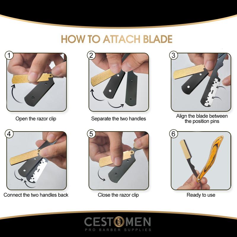 CESTOMEN Brown Senior Wood Handle Folding Beard Care Shaving Razor Hair Salon Shaver Replaceable Blade Hair Knife