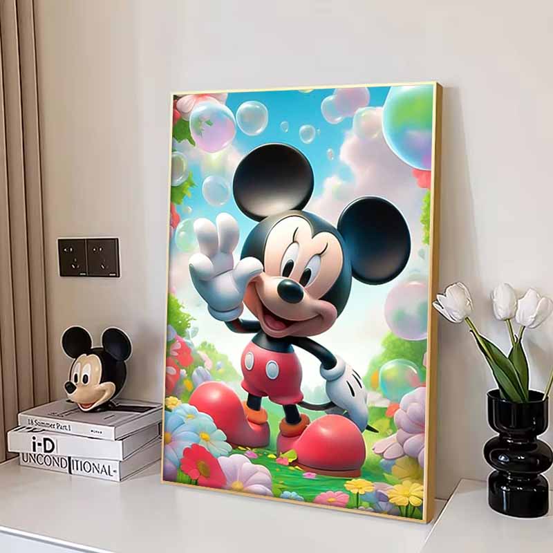 Disney Diamond Painting, Mickeys Bubble Garden Healing Theme Illustration Cute DIY Rhinestone Mosaic Cross Stitch Kit Embroidery Gift Home Decor