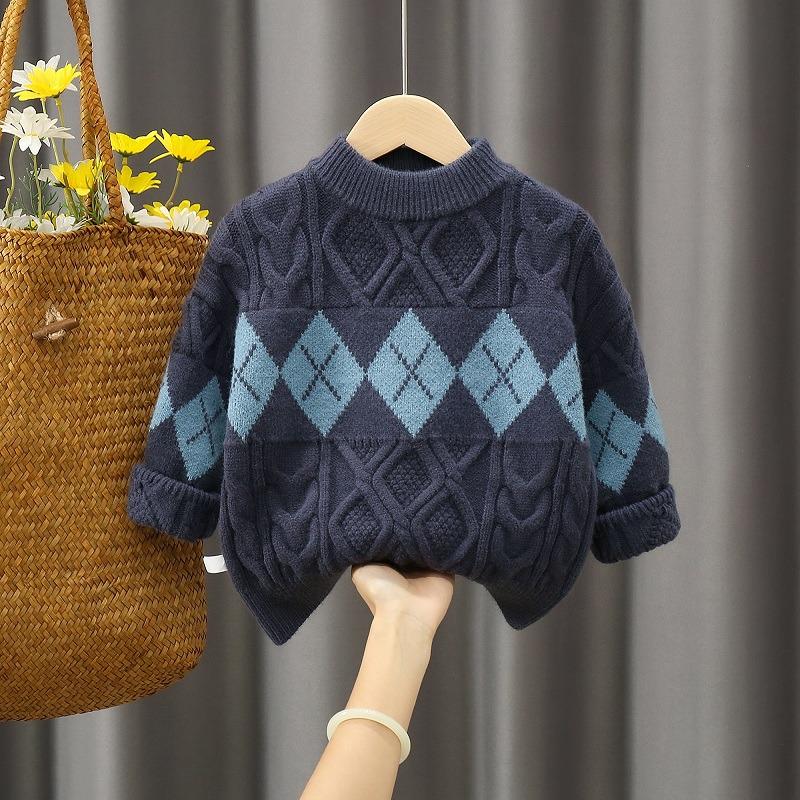 

Детский пуловер крупной вязки с цветными блоками - Ретро и модный для осени/зимы 120