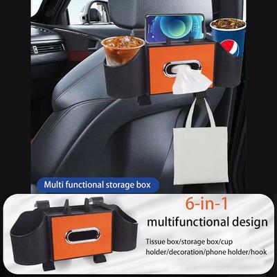 Car Storage Box Multi-Functional Tissue Box Beverage Holder Phone Stand Tray Integrated Storage Bucket Car Organizer