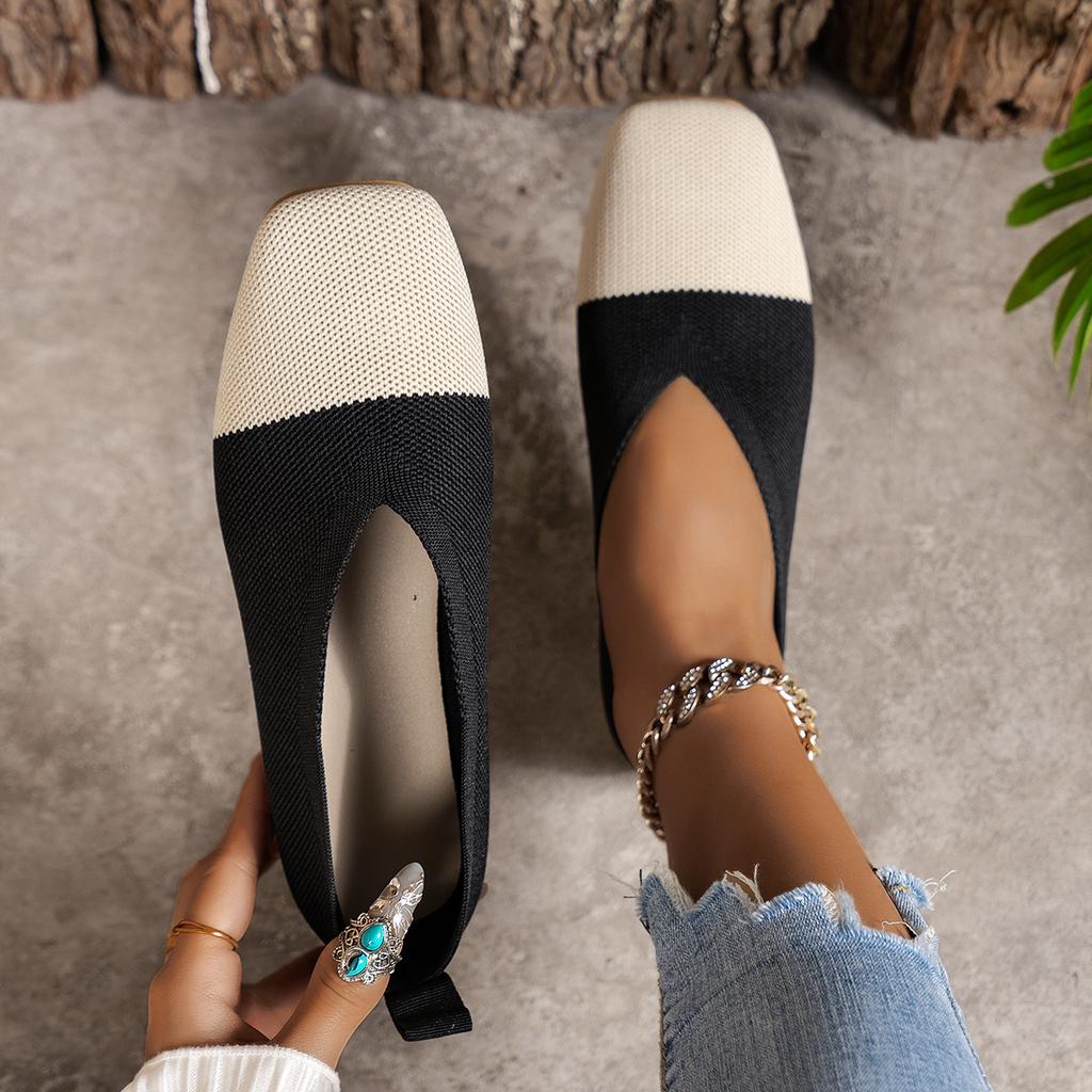 Chaussures Plates pour Femmes Nouvelles Mocassins Ballerines Patchwork Femmes Bout Carré Printemps Été Chaussures Décontractées Tricots Baskets Plates Zapatos De Mujer