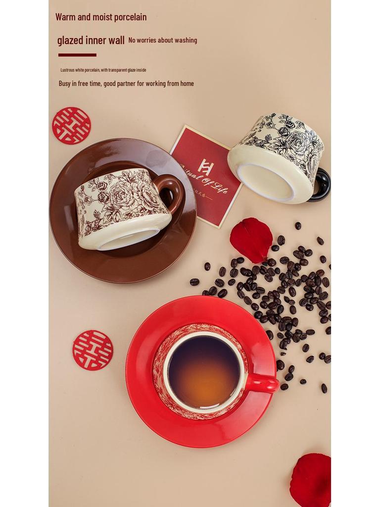Rose Yan Yu Ceramic Coffee & Tea Cup Set with Saucer - High-End Gift Box Edition