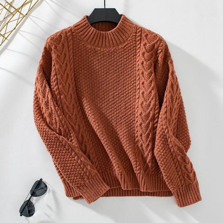 Vintage Loose Stand Collar Knitwear Sweater Long Sleeve Solid Color Pullover Top for Autumn Winter