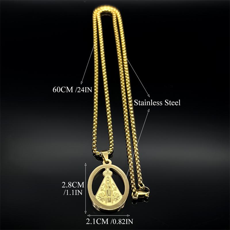 Our Lady Of Aparecida Brazil Necklace for Men Women Stainless Steel Gold Color Virgin Mary Bless Chain Jewelry Colar Masculino