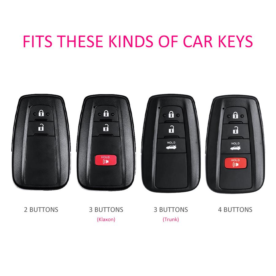 2x Silicone Car Smart Key Fob Cover Case Holder Keychain For Toyota Camry RAV4 Avalon Prius Corolla C-HR Mirai LC150 4Runner