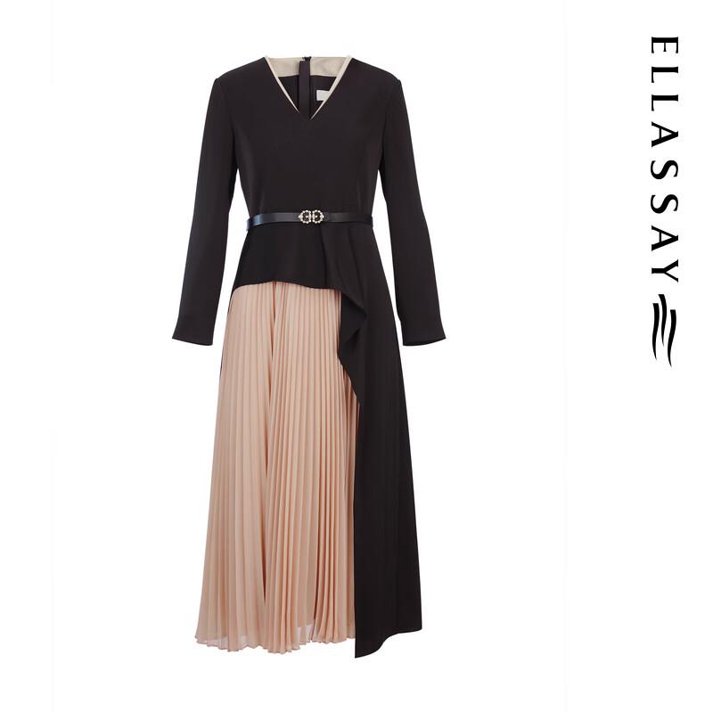 ELLASSAY 2024 Spring Irregular Contrast Pleated Midi Dress