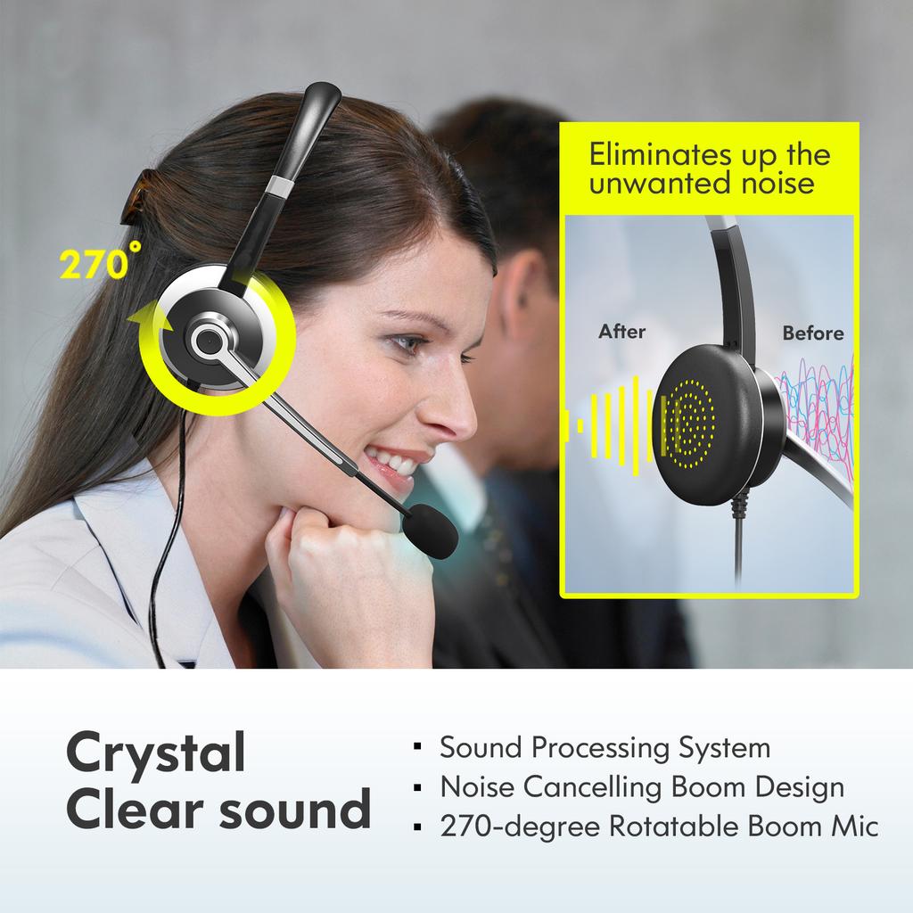 Best Wired USB Telephone Headset Office Computer Call Center Headset Headband Headphones with Enc Noise Cancelling Microphone