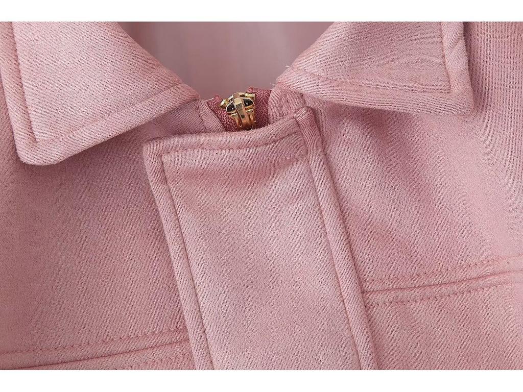 Spring 2025 Women's Fashion European and American Style Suede Short Turn-Down Collar Jacket
