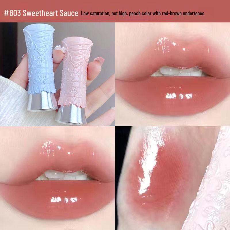 Flower Knows Swan Ballet Lip Glaze: Mirror Finish, Non-Transfer, Watery Light, Nude Lipstick for Women.