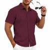 Men's Casual Shirts Textured Short Sleeve Button Down Shirt Summer Loose Fit Knit Tops for Men