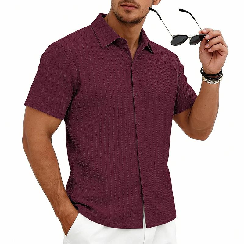 Men's Casual Shirts Textured Short Sleeve Button Down Shirt Summer Loose Fit Knit Tops for Men