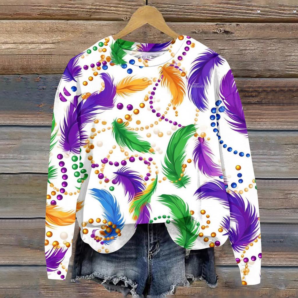 Damenmode Bedrucktes Langarm Locker Rundhals Sweatshirt Top