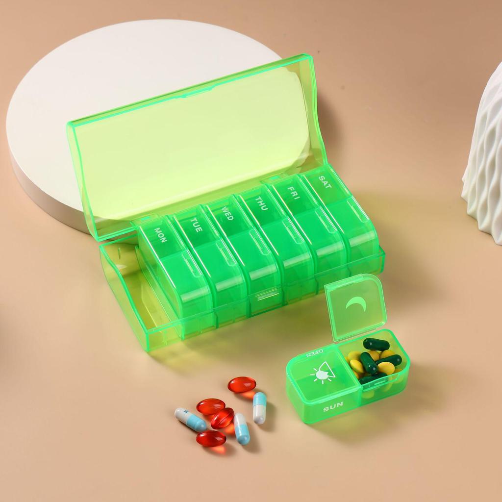 14-Grid Large Capacity Pill Organizer - Weekly, Morning & Evening, Portable, Moisture-Proof Storage Box
