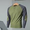 Yousheng Spring Fall Men Top Regular Fit Colorblocked Long-Sleeve T-Shirt Buttoned Round Neck Patch Decor Casual Sports Parties T-shirt
