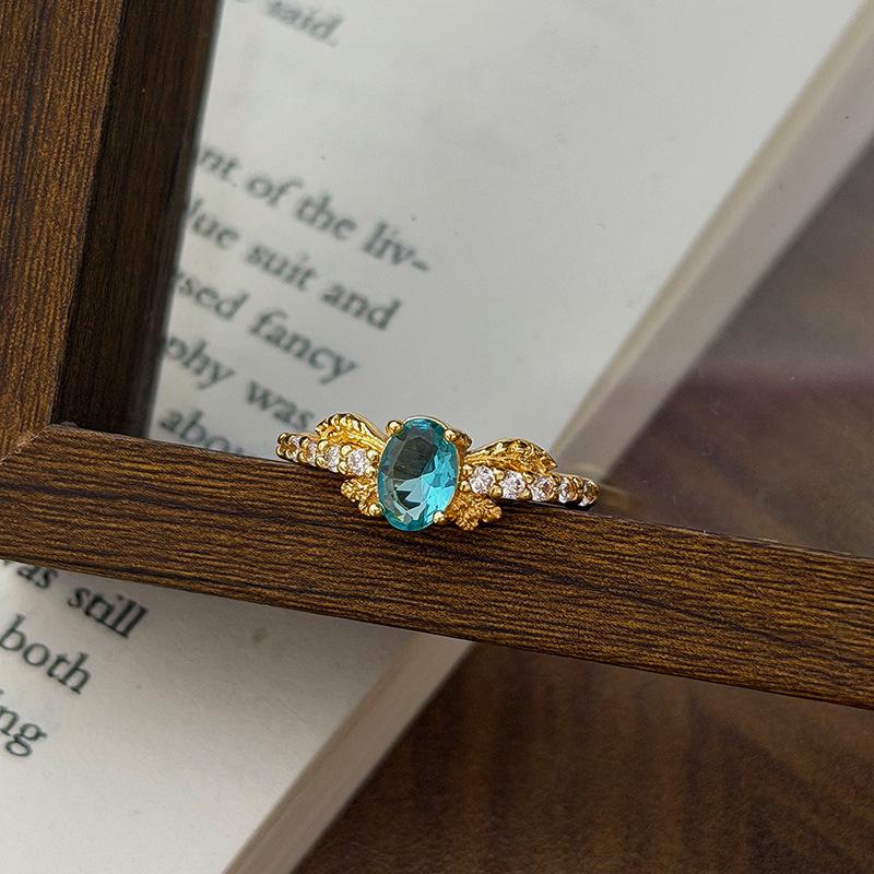 Medieval Vintage Light Luxury Retro Sunflower Wings Full Of Diamonds Zir*****Pen Ring Niche Design Ring Woman