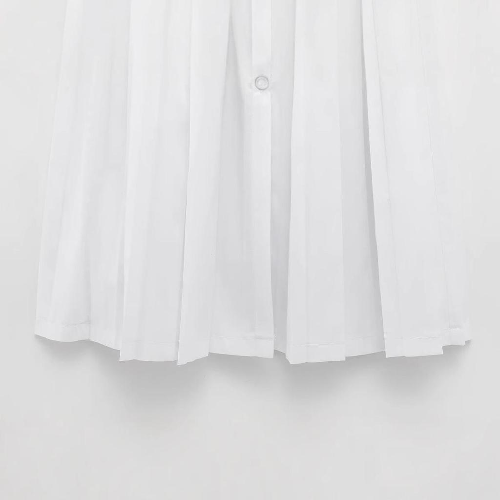 2025 Spring Women's European & American Style Pleated Midi Skirt with Strap Detail