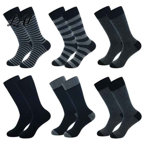Daily Commute Work Socks Men Striped Crew Socks Cotton Dress Moisture Wicking Everyday Wear Resistant Breathable for Business Office Casual