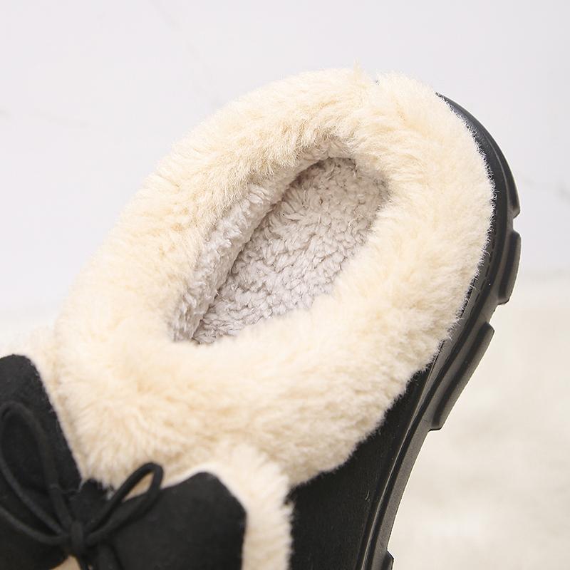 Fashion Bowknot Decor Platform Slippers Women Comfortable Non Slip Warm Fluffy Slippers Woman Thick Sole Fleece Lining Home Slides Shoes