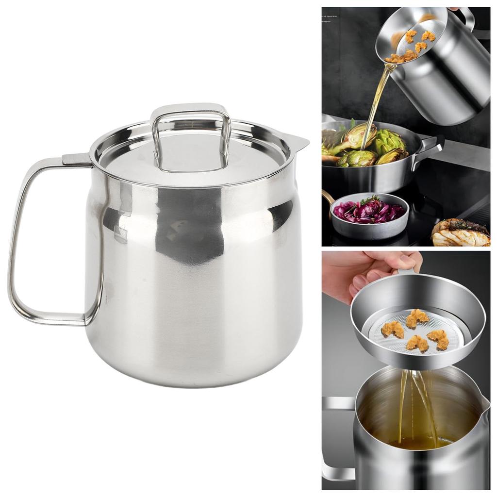 Ölfiltertopf aus Edelstahl, großes Fassungsvermögen, Ölsiebtopf aus Edelstahl, einfache Reinigung, Mehrzweck für Küchenbedarf