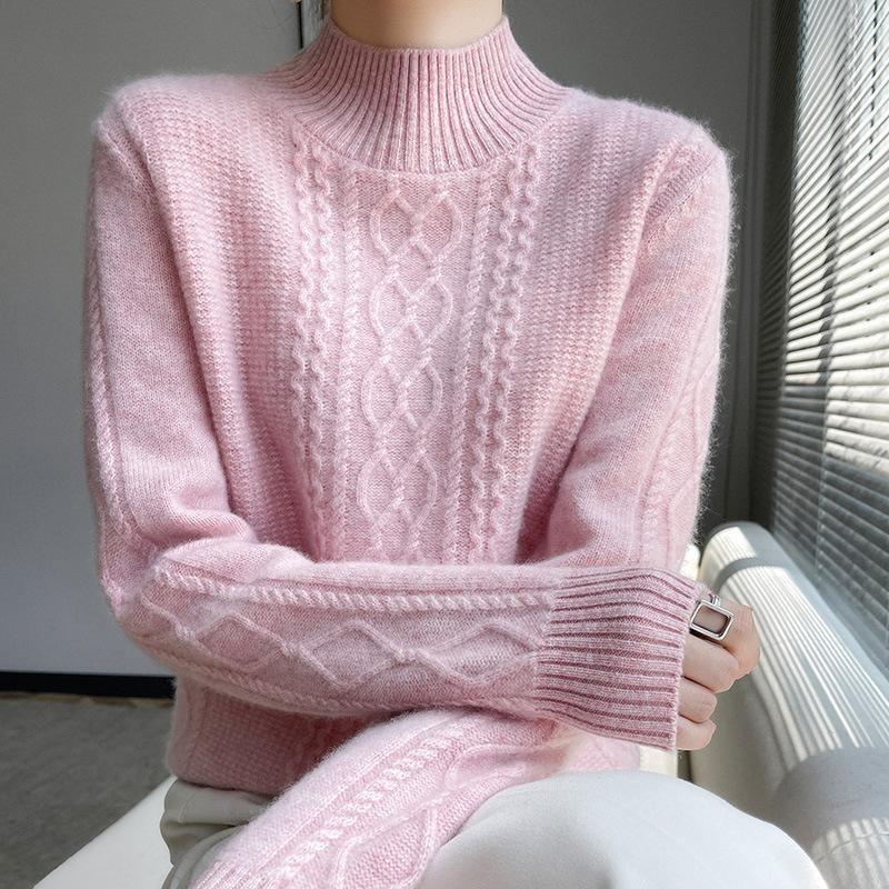 Half High Neck Loose Fitting Sweater for Women's Autumn and Winter Knitted Base Sweater