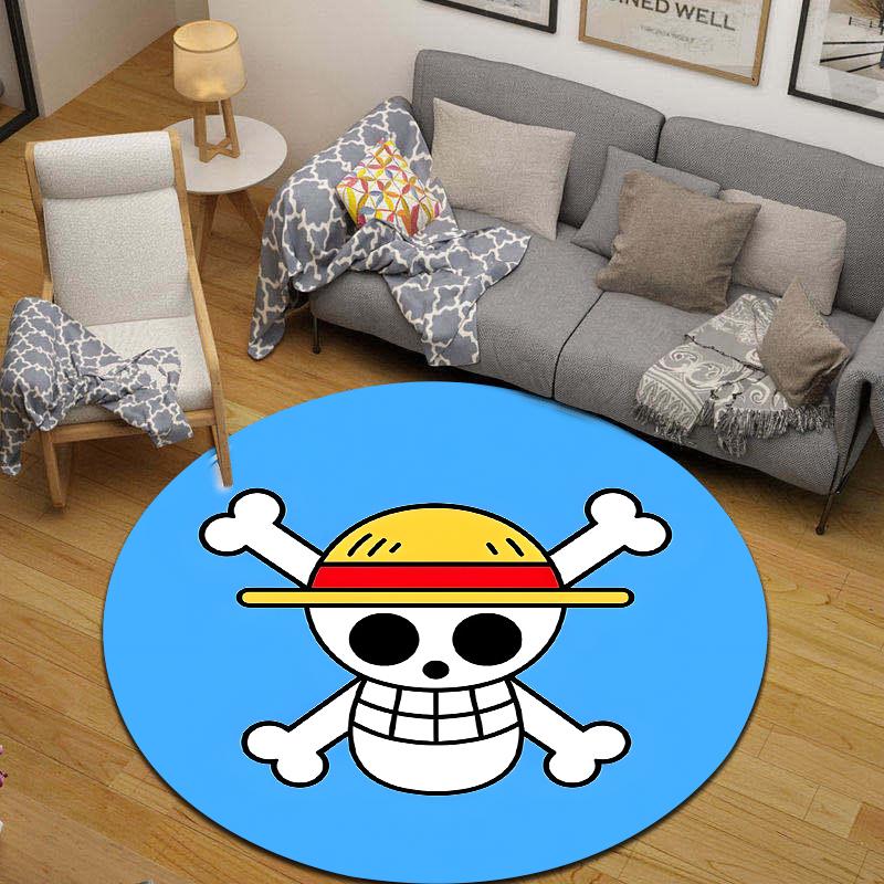Round Area Rug One Piece Straw Hat Pirates Jolly Roger Skull Anime Bedroom Decor