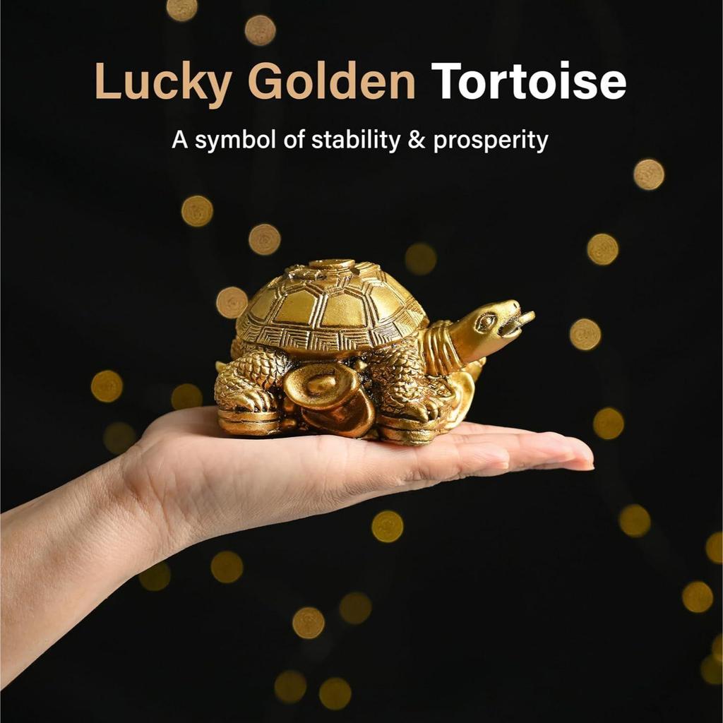 HindCraft Vastu Item | Feng Shui Golden Turtle with Coins | Good Luck Symbol