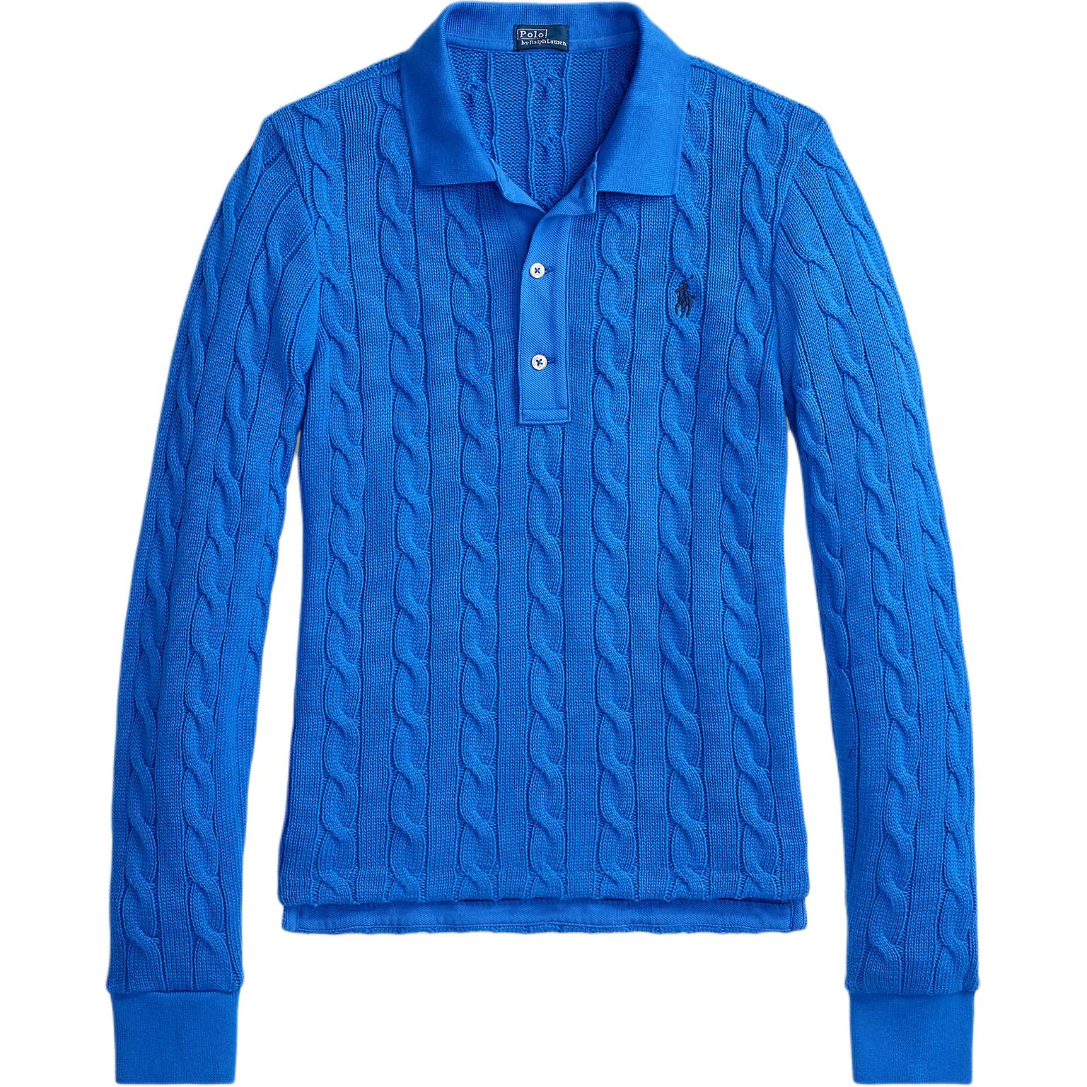 

Polo Ralph Lauren Хлопковая рубашка-поло с длинным рукавом и косами Женские топы Colby-Blue 211959100-502 L