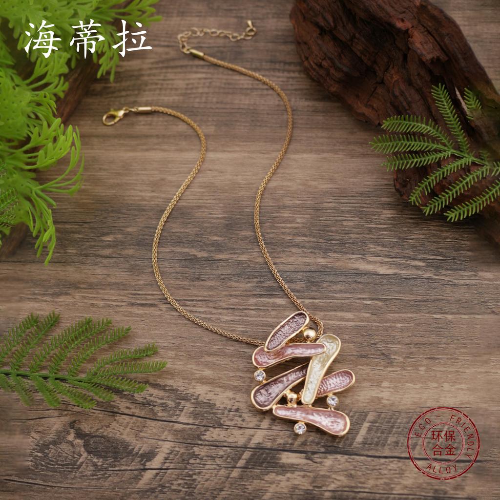 New color painting oil hollow geometric line pendant, exaggerated geometric women's personalized necklace