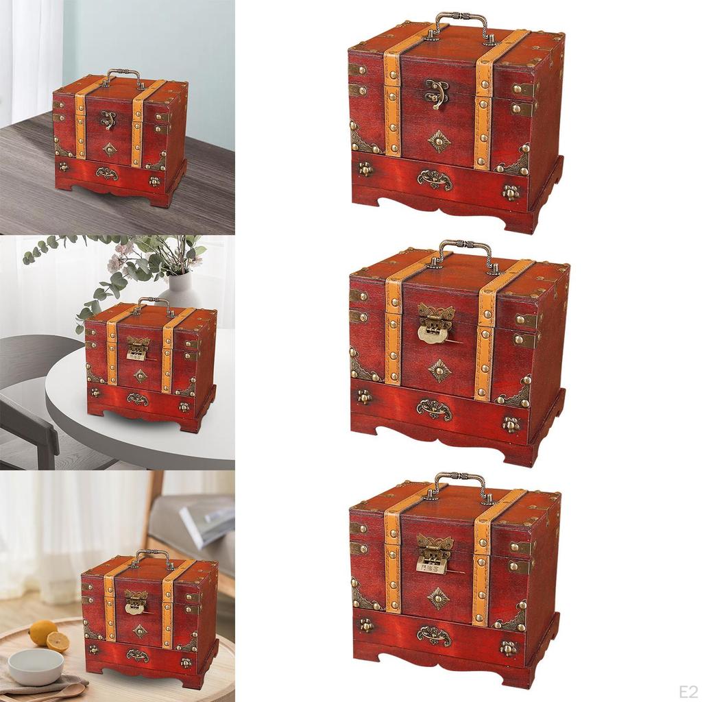 Chinese Style Jewelry Box Organizer, Wedding Gift with Mirror Handle Container Display Holder