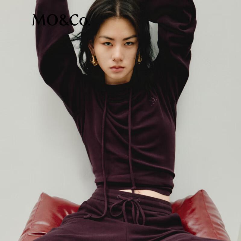 MO&Co. 2024 Autumn Double Fleece Cowl Neck Hooded Bell-Sleeve Sweatshirt