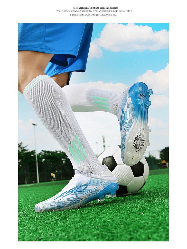 New Authentic Men’s & Women’s Laceless Soccer Shoes - AG Long Spikes for Youth Grass Training
