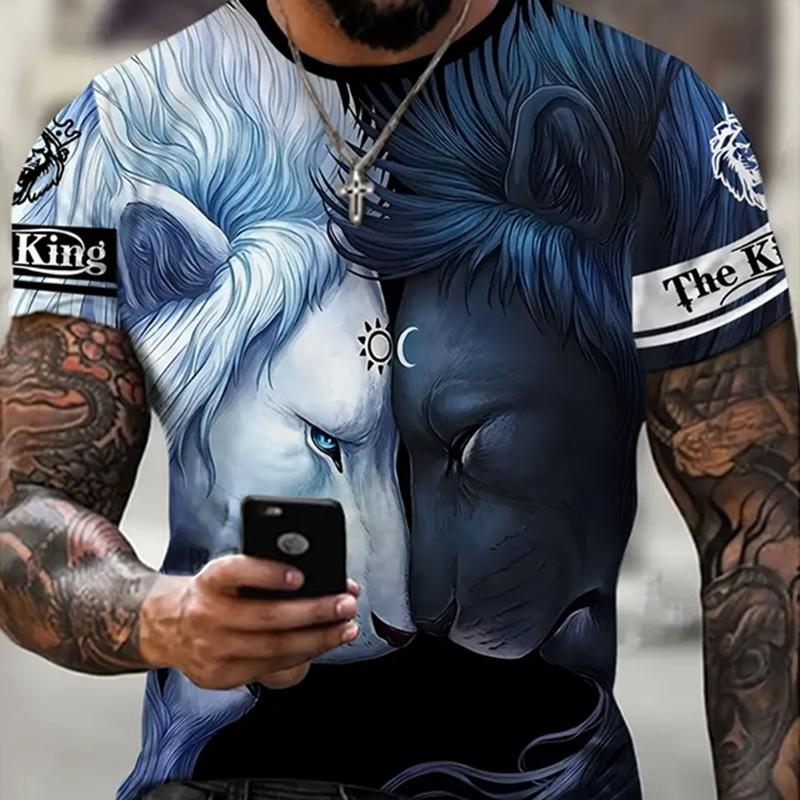Men's Crew Neck Print Fierce Animal Pattern Oversized Men's Shirt Y2K Style Fashion Breathable Refreshing Short Sleeve