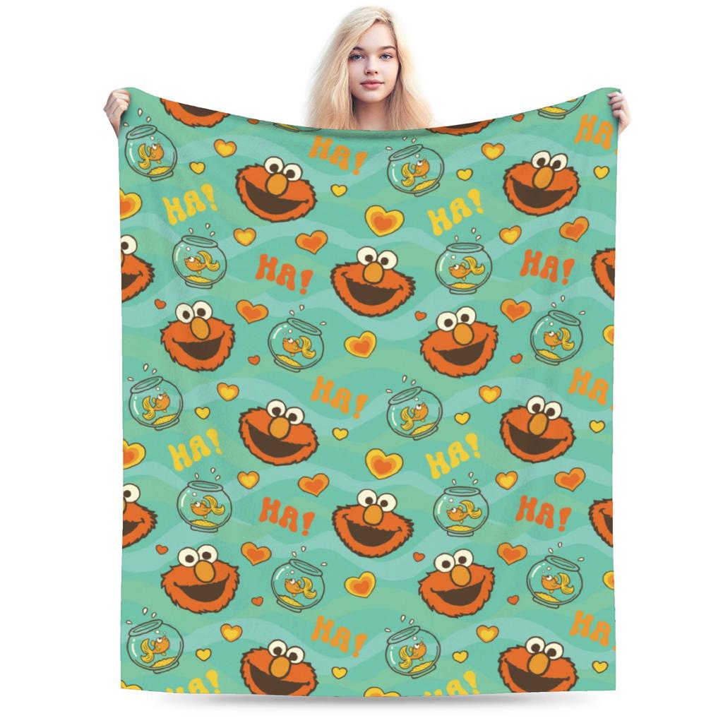 S-Sesame Street Elmo Cookie Wool Blanket Sesame Street Cartoon Comedy Funny Throw Blanket for Home 125*100cm Bedspreads
