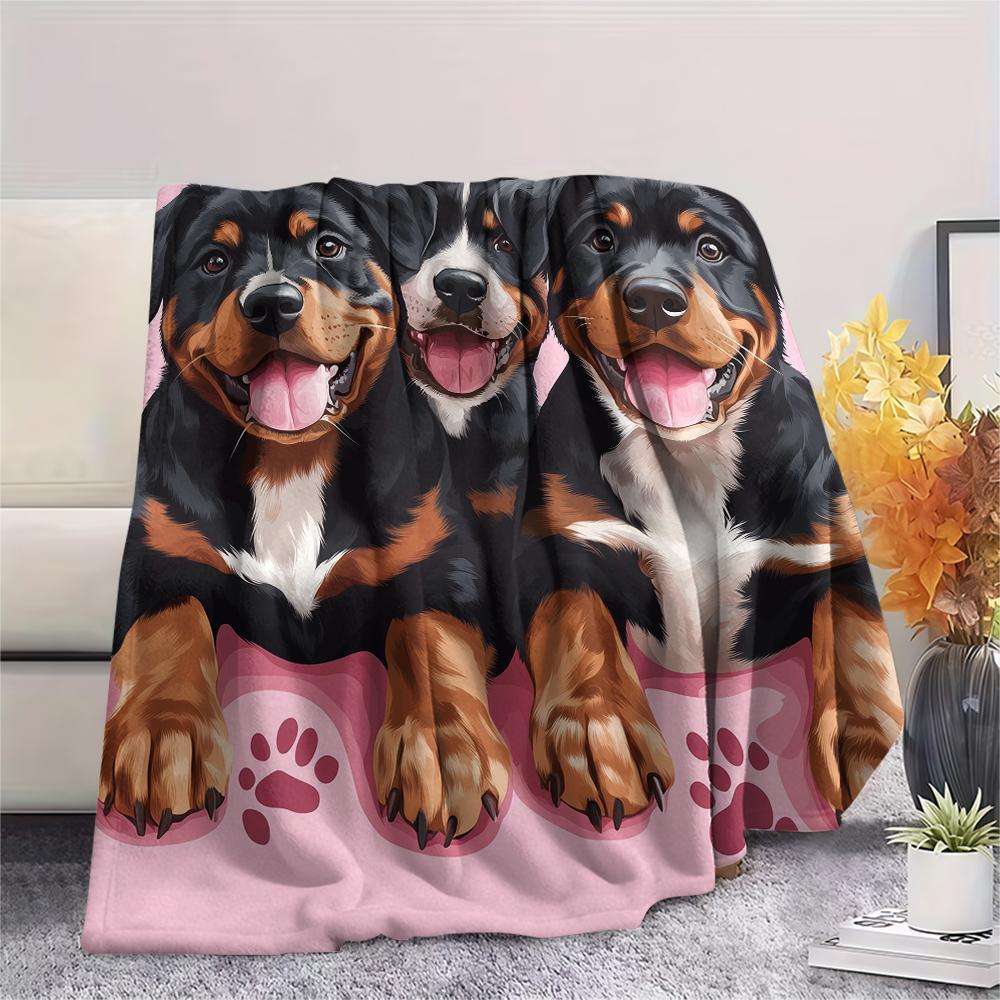 Pink Rottweiler,pattern Flannel Blanket, High quality Comfortable for All Seasons, Home Decor, Warmth and Comfort, Perfect for Gifts.