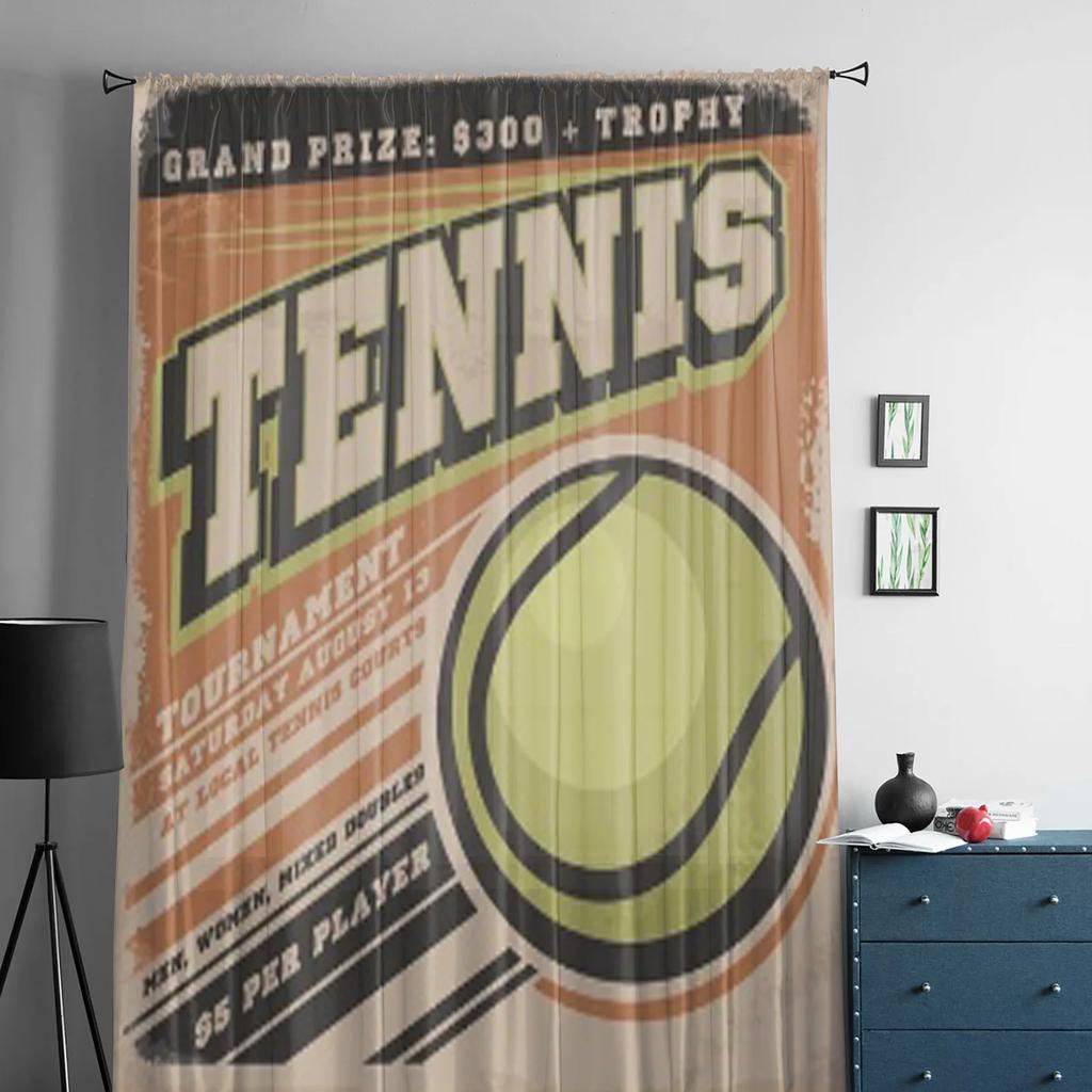 Design Poster Retro Per Torneo di Tennis Tende Chiffon Trasparenti per Soggiorno Camera da Letto Tenda per Finestra Voile Tulle Cortinas