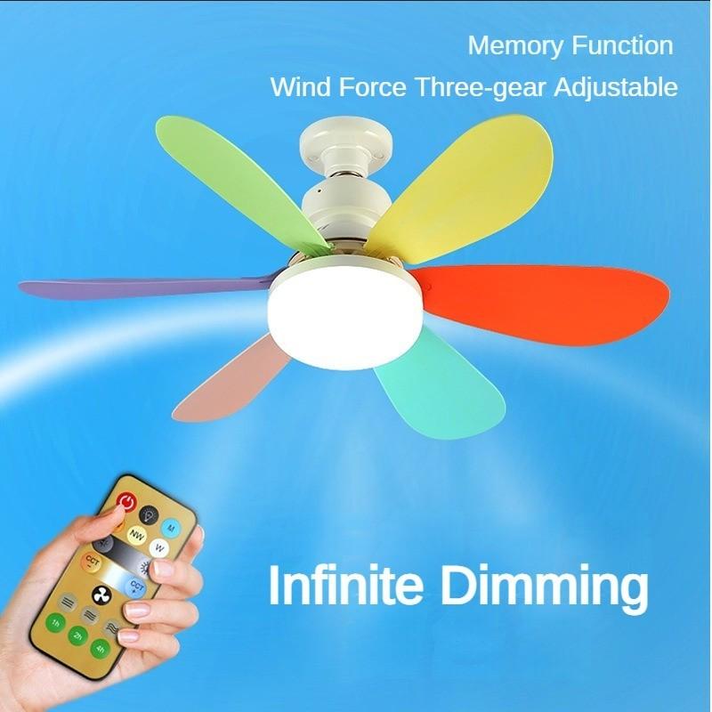 30W/40W Household Intelligent Flower Shaped Fan Light E27 Children's Bedroom Small Silent Fan Lamp With Remote Control
