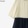 ZANZEA Women Casual Round Neck Half Sleeve Patchwork Long Dress